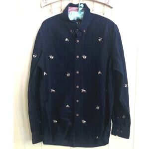 Beverly Hills Polo Club Dark Navy Long Sleeve Corduroy Men's Button Down XL
